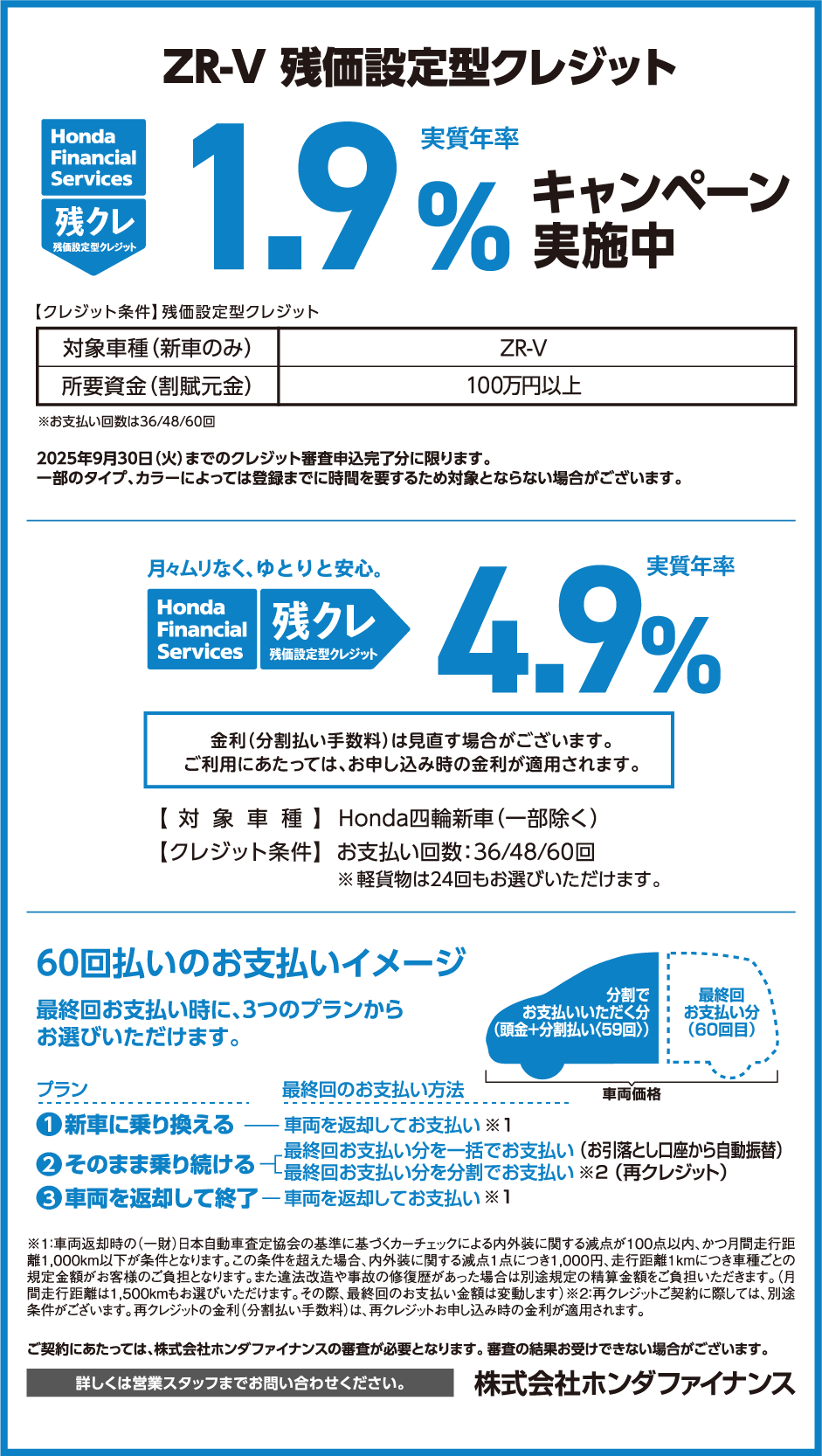 XR-V 残化設定型クレジット 実質年率1.9%キャンペーン